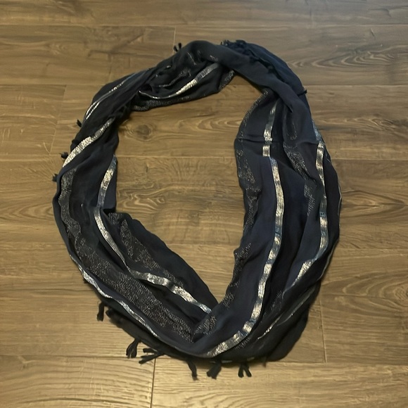 Navy Blue and Silver Infinity Scarf, One Size - Picture 3 of 6